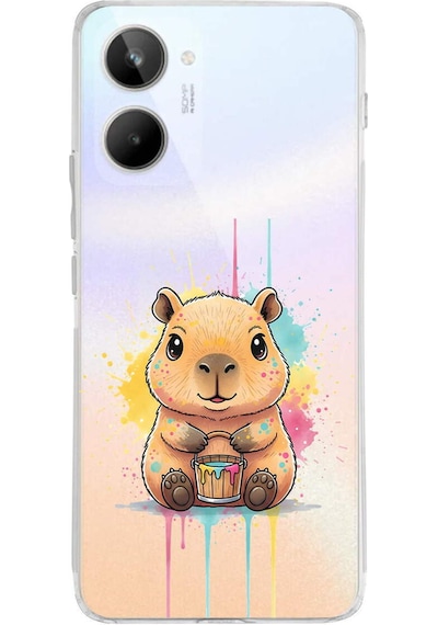 Realme 10 4g İle Uyumlu Splash Kapibara Tasarımlı Şeffaf Silikon Kılıf Şeffaf