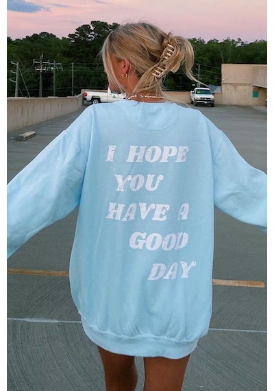 Mad Girls Mavi Sırt Baskılı Sweatshirt Mg1219