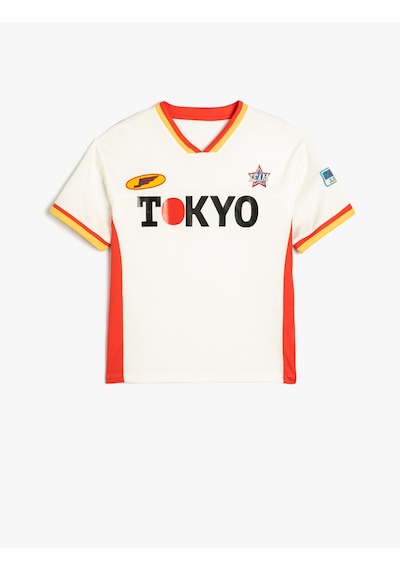 Koton Spor Tişört Tokyo Baskılı Kısa Kollu V Yaka Baskılı Beyaz 4skb10730tk Beyaz