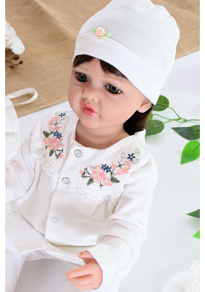 Sitilin Kız Bebek Organik Ekru 5 Li Hastane Çıkışı Setistl6016 Beyaz