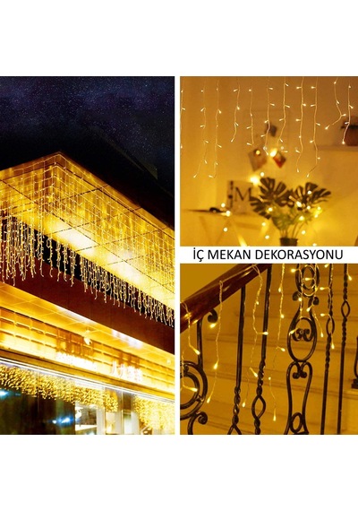 TechnoSmart 4 Metre 8 Fonksiyonlu Perde Led 96 Ledli Saçaklı Kablolu Fişli 50 x 60 x 70 CM Diğer