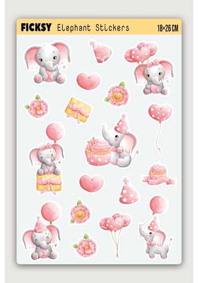 Sevimli Fil Doğum Günü Temalı Sticker Seti - 18 Adet Etiket Çıkartma Diğer