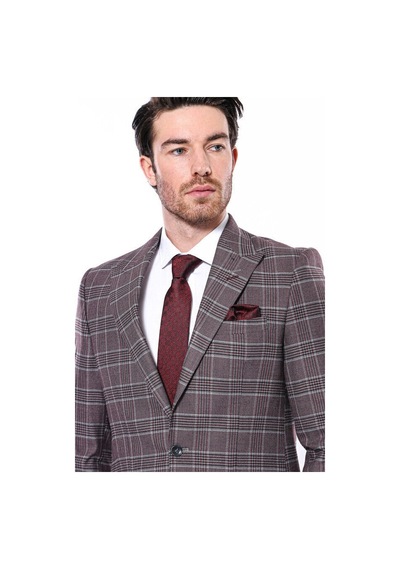 Wessi Ekose Slim Fit Bordo Erkek Ceket - Wessi Bordo