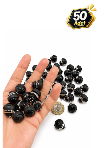Yaylı Basmalı Anahtar Push Buton Siyah 12 Mm 50 Adet Pbs-33b 2 Pin On Off Mini Yuvarlak Su Geçirmez Anahtar 12v - 250v Ac/dc