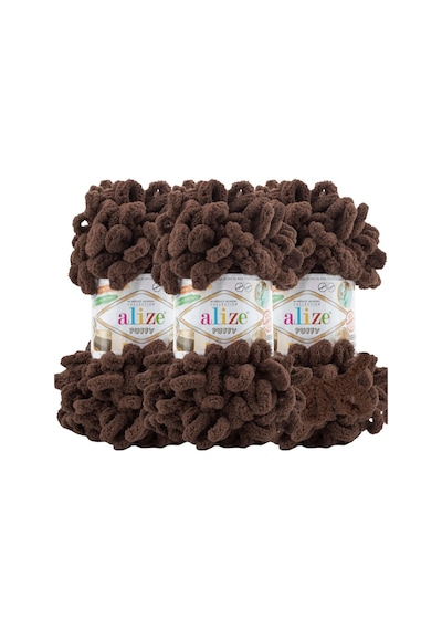 Puffy 3 Lü Paket El Örgü İpi - Şişsiz 100g X 3 Adet Renk No: 493 - Kahve