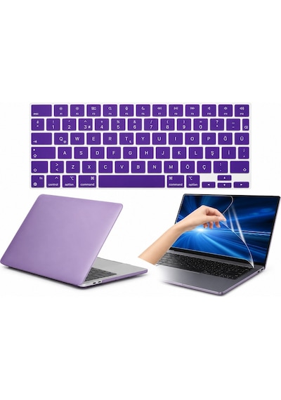 Arabulalaca Apple Uyumlu MacBook Air 13.6 Inç A3449 A3240 A3113 A2681 M2 / M3 / M4 / M5 Kılıf Hardcase Kapak Klavye Koruyucu +ekran Koruyucu 3 L Mor