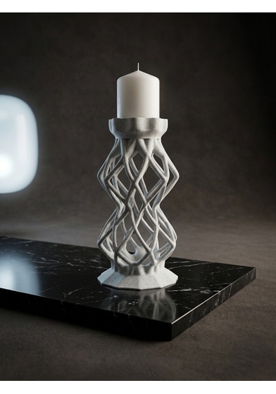 3D Mumluk Şamdan Mermer Desenli Salon Aksesuarı
