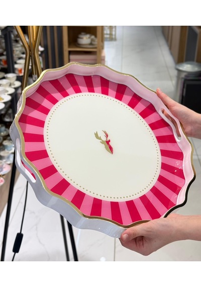 Lüks Akrilik Yuvarlak Tepsi İwon Pink 38cm-5107