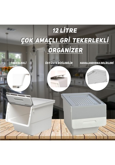 Technow Motek Mt06 12 Litre Gri Tekerlekli Tekli Organizer + Temizlik Seti Gri - Beyaz