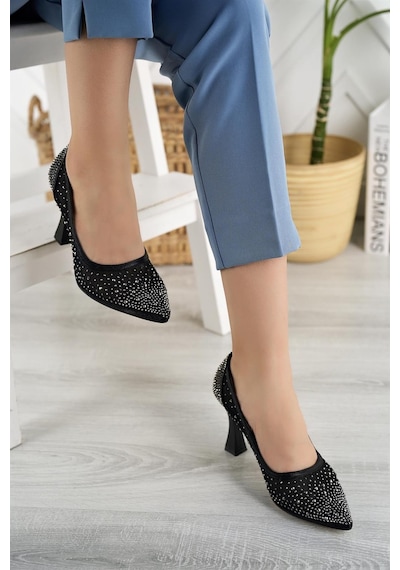 Nesil Shoes Elva 150 Siyah Tül Üzeri Taşlı Topuklu Kadın Stiletto Siyah Nesil Shoes Elva 150 Siyah Tül Üzeri Taşlı Topuklu Kadın Stiletto Siyah