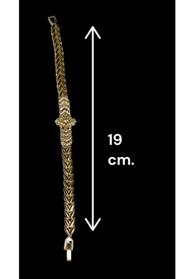 Işıltılı Zirkon Taşlı Yaprak Motifli Altın Kaplama Şık Bileklik Gold