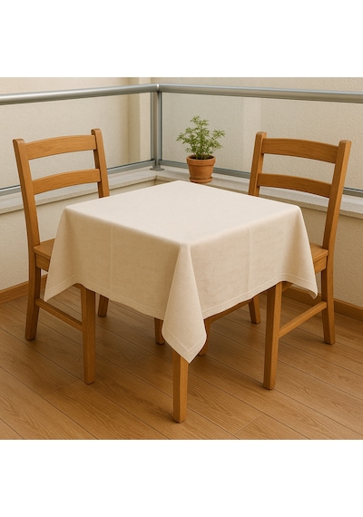 Doğal Ham Bez Kare Balkon Masa Örtüsü 90x90 Cm Minimal Yıkanabilir 2 Kişilik Bej
