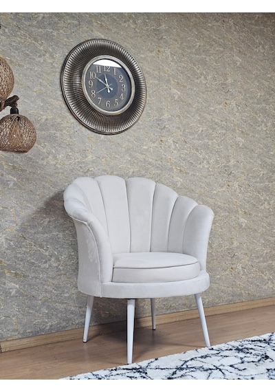 Zafir Tekli İstiridye Beyaz Boyalı Sivriltme Ayak Çay Seti Koltuk Tekli Berjer , Balkon, Salon, Ofis Krem