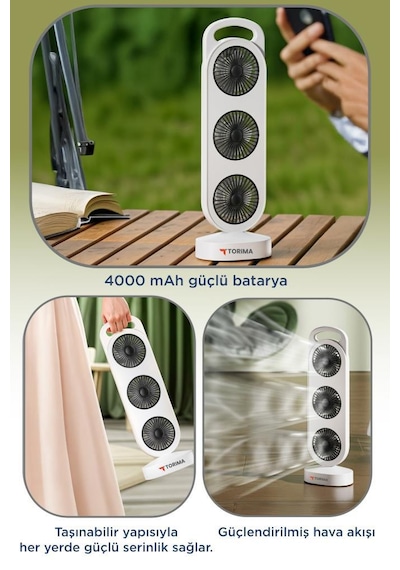 Şarjlı Masaüstü Vantilatör 3 Fanlı Kule Tipi Taşınabilir Fan F52 Beyaz Siyah Şarjlı Masaüstü Vantilatör 3 Fanlı Kule Tipi Taşınabilir Fan F52 Beyaz Siyah