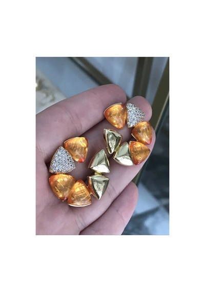 Yeni Seri Gold Ve Taş Detaylı Küpe Altın