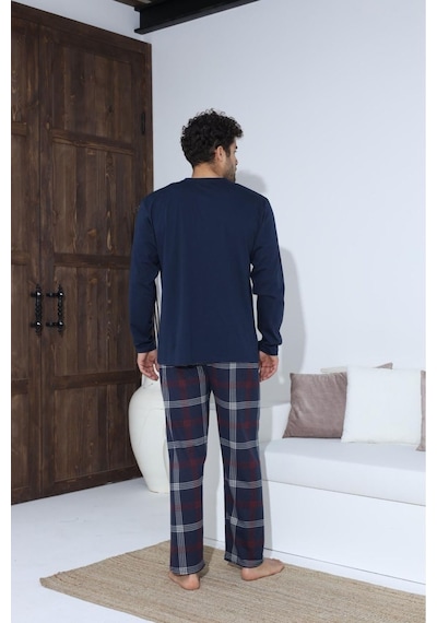 Lukitus Sıfır Yaka Düğmeli Pamuklu Erkek Pijama Takımı Byrz70015-l Lacivert