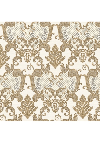 Adawall Damask Desen Duvar Kağıdı Rococo 1411-5/15, Altın, Krem, 1.06x15.6m - 16.5m² Çok Renkli