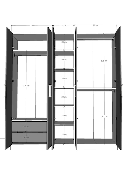 Asra Trend 5 Kapaklı Gardırop G-04 %100 MDF Aynalı 2 Çekmeceli Elbise Dolabı 200 cm Nevada