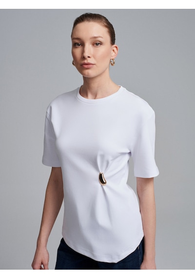 Dilvin 32445 Aksesuar Detaylı Basic T-shirt-beyaz Beyaz