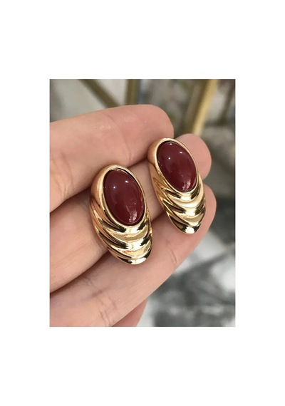 Bordo Zarif Düğme Model Küpe