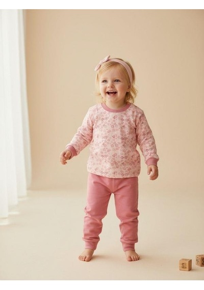 Zekids Kız Çocuk Pamuklu Çiçek Desenli Yumuşak Dokulu Pijama Takımı-16852 Pembe