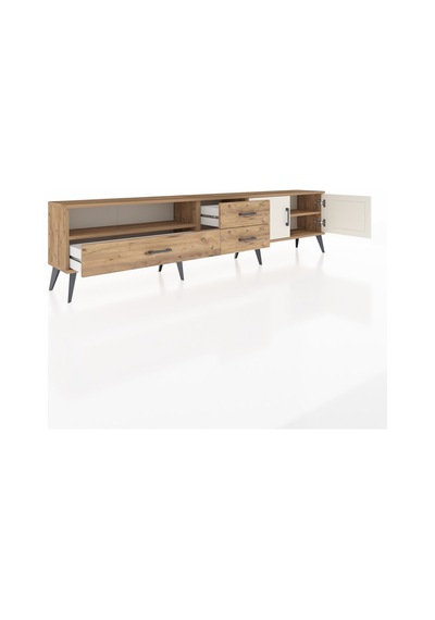 Arges Tv Ünitesi 2 Raflı 3 Çekmeceli 2 Kapaklı 220x30x51 Çam-aytaşı/çam Aytası/atlas Çam - Atlas Çam