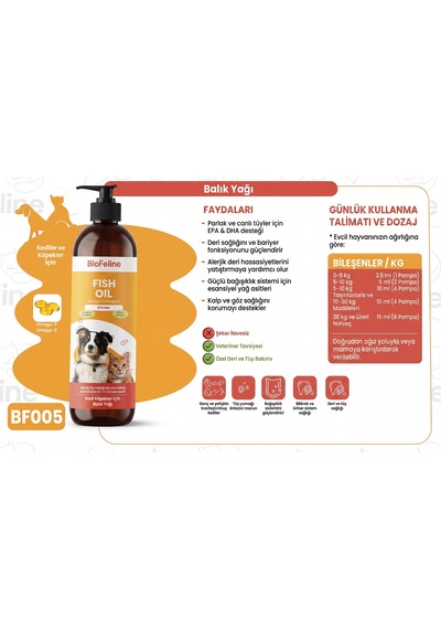 Biofeline Balık Yağı Fish Oil Kedi Omega 3 & 6 Desteği 100 Ml - Tüy Dökülme Karşıtı Ve Deri Sağlığı