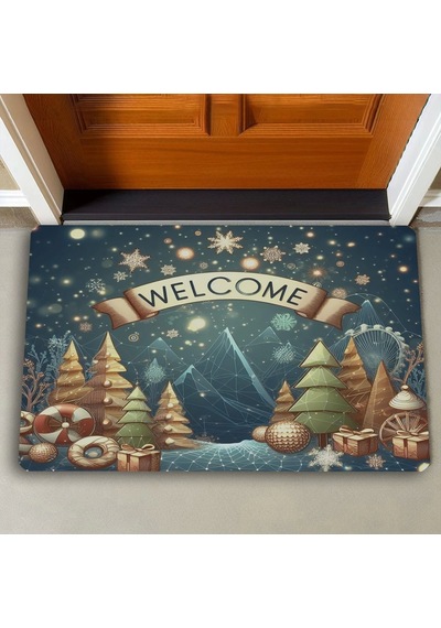 Valerine Life Noel Yıldızı Ve Yılbaşı Çam Ağaçları Welcome Kapı Önü Paspası 45x70cm