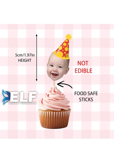 Fotoğraflı Doğum Günü Cupcake Pasta Dekor Süslemesi 10 Adet 0