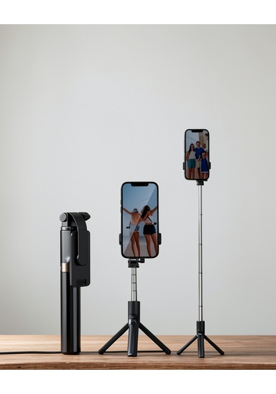 Selfie Çubuğu Tripod Kumandalı Telefon Tutucu, Siyah