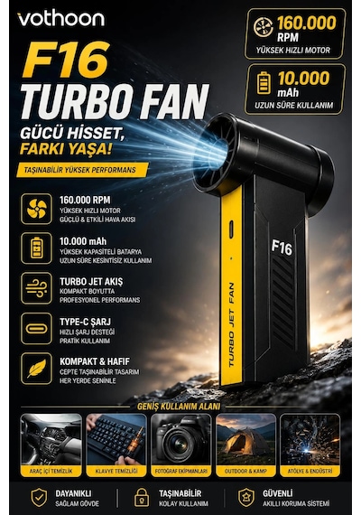 F16 Turbo Jet Fan 160.000rpm Motorlu Elektrikli Hava Kompresörü Taşınabilir Yüksek Basınçlı Hava Üfl