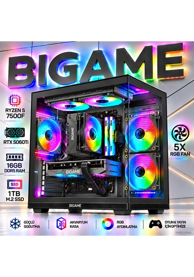Bigame PARADISE-V7 R5-7500F 16 GB 1 TB M2 SSD RTX5060Ti Free Dos Masaüstü Oyuncu Bilgisayarı