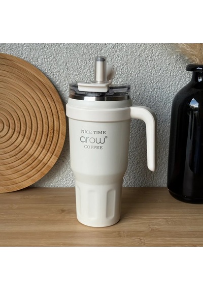 Arow Paslanmaz Çelik Tutmalı Termos Beyaz 1 Litre Beyaz