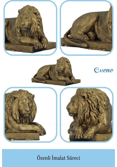 Dekoratif Biblo Yeleli Aslan Heykel El Yapımı Hediyelik Süs Eşyası Model Aslan3 - Altın Eskitme
