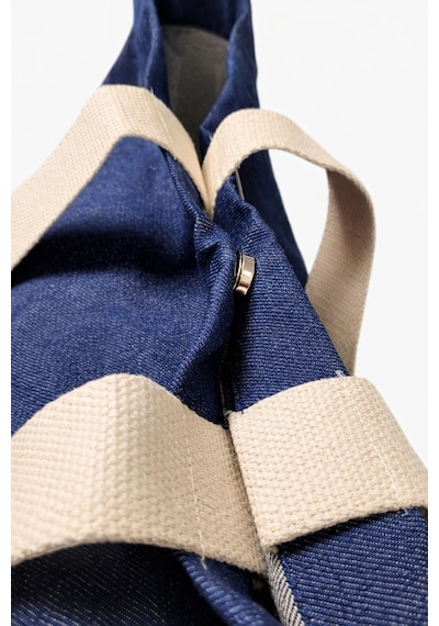 Faralya Life Mavi Kot Denim Çanta Baskılı Pamuk Bez Çanta 52x42 Cm 60 Cm Sap Uzunluğu Açık Krem