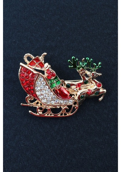 Noel Baba Kızağı Broş. Taşlı Geyikli Noel Baba Kızağı Broş. Yaka İğnesi Broş. Kadın Broş. Broş. Çok Renkli