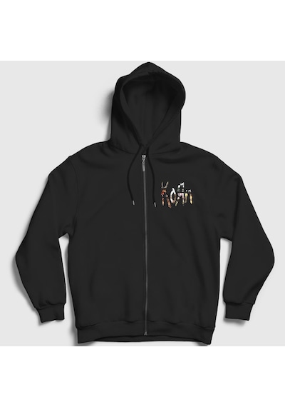 Presmono Unisex Logo V3 Korn Fermuarlı Kapüşonlu Sweatshirt Siyah