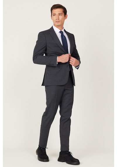 AC&Co / Altınyıldız Classics Erkek Antrasıt Lacı Ekstra Slim Fit Dar Kesim Mono Yaka Desenli Takım Elbise Antrasıt Lacı