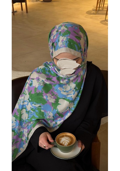 Qalortex Scarf Pamuklu Garden Desen Şal-bebe Mavi