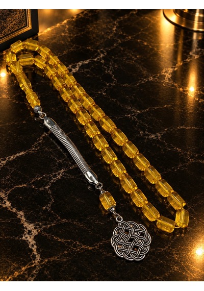 Alpaka Kazaz Püsküllü Zar Rengi Beyrut Tesbih 8x11 Mm Sarı