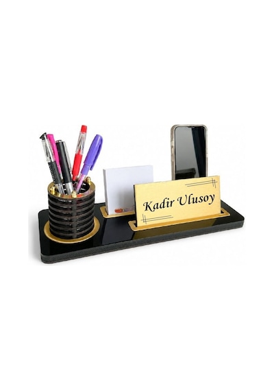 Minimalist Kişiye Özel Masa İsimliği - Gold Ve Siyah Ofis İsimliği Kahve
