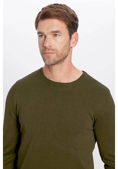Tudors Erkek Slim Fit Dar Kesim Bisiklet Yaka Haki Triko Kazak-32481 Haki