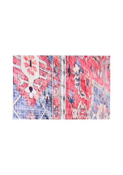 Kırmızı Mavi Oryantal Kilim Vintage Desenli, Kaymaz Taban, Yıkanabilir, Antialerjik Mavi Mavi