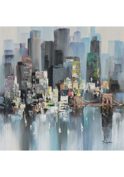 Şehir Deniz El Yapımı Yağlı Boya Tablo 95x96cm