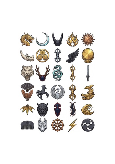 30 Adet Samuray Miğfer Arması Sticker Seti - Laptop, Kask, Defter Çok Renkli