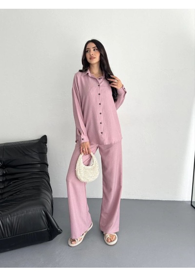 Mbb E-ticaret Kadın Gömlek Pantolon İkili Alt-üst Takım - Toz Pembe