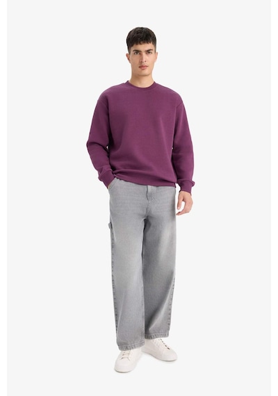 Defacto Relax Fit Bisiklet Yaka Kalın İçi Yumuşak Tüylü Basic Düz Sweatshirt T5139az25aupr79 Mor