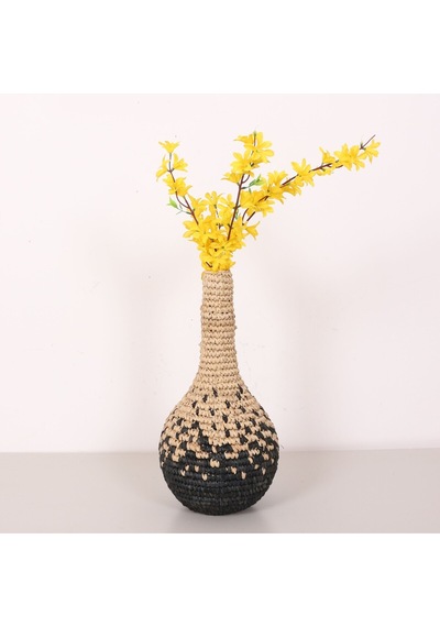 Garlıc Rafya Vazo - Saksı 22x42 Cm Siyah