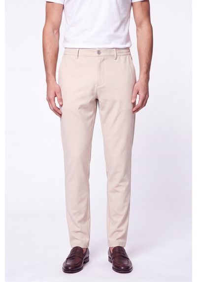 Comfort Fit Beli Lastikli Esnek Pamuk Bej Jogger Pantolon P 1222