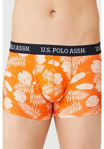 U.S. Polo Assn. Erkek Turuncu Baskılı - Lacivert - Turuncu 3'lü Boxer Turuncu- Turuncu Desenli- Lacivert